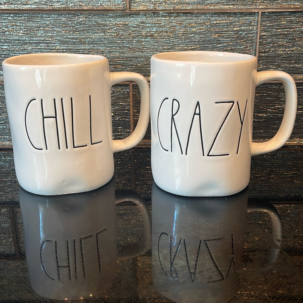 Rae Dunn Magenta Moody Crazy Chill Coffee Mug Tea Cups Glossy White Black